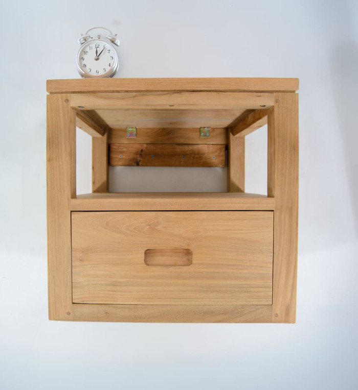 TEIDE - Floating teak nightstand 40 x 40 x 40