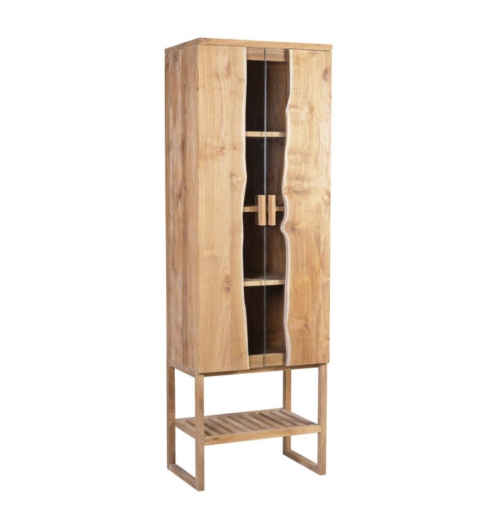 ATLANTA - Teak and glass showcase with shelf 60 x 40 x 185