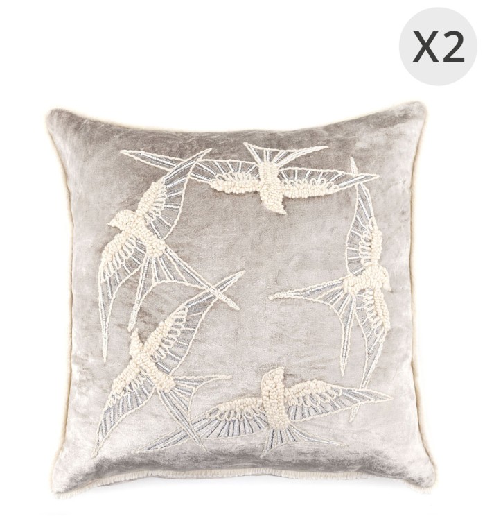 DELHI - Set of 2 velvet bird cushions 45 x 45