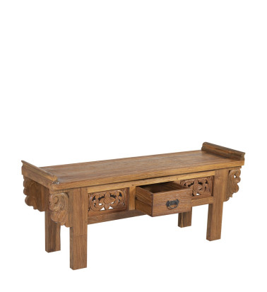 Banc de lit en teck sculpté 120 x 35 x 50