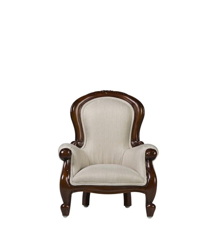 VINTAGE - Fauteuil baby en acajou avec tissu beige 40 x 37 x 52