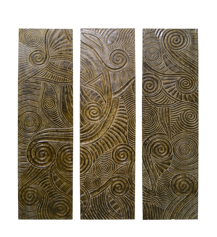 Brown wood set of 3 big carved panels 105  x 140