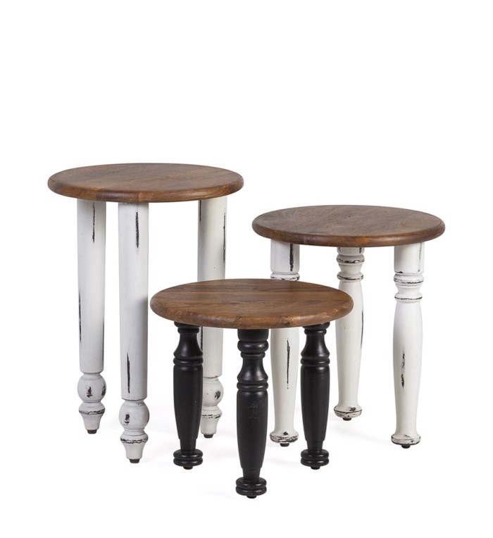 Set de 3 Tables en manguier et acacia 40ø*55 / 40ø*45 / 40ø*35