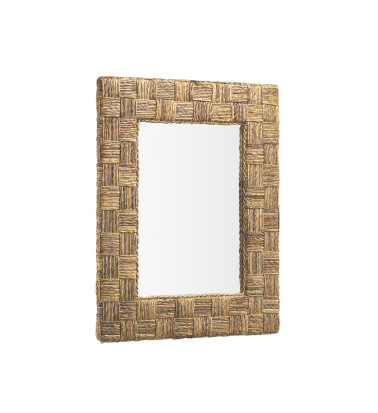 RATTAN - Check pattern rattan and rope mirror 80 x 100