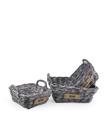 Set of 3 square rattan baskets 45 x 45 x 17 / 38 x 38 x 15 / 32 x 32 x 13