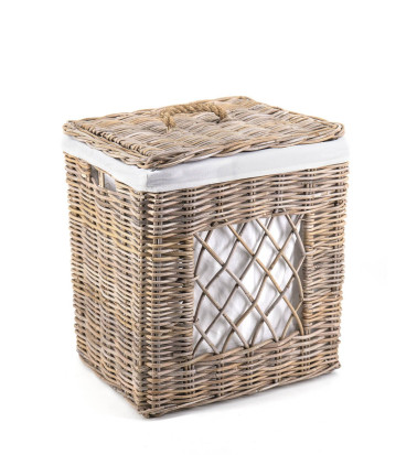 RATTAN - Basket with lid and "laundry" label 43 x 34 x 55